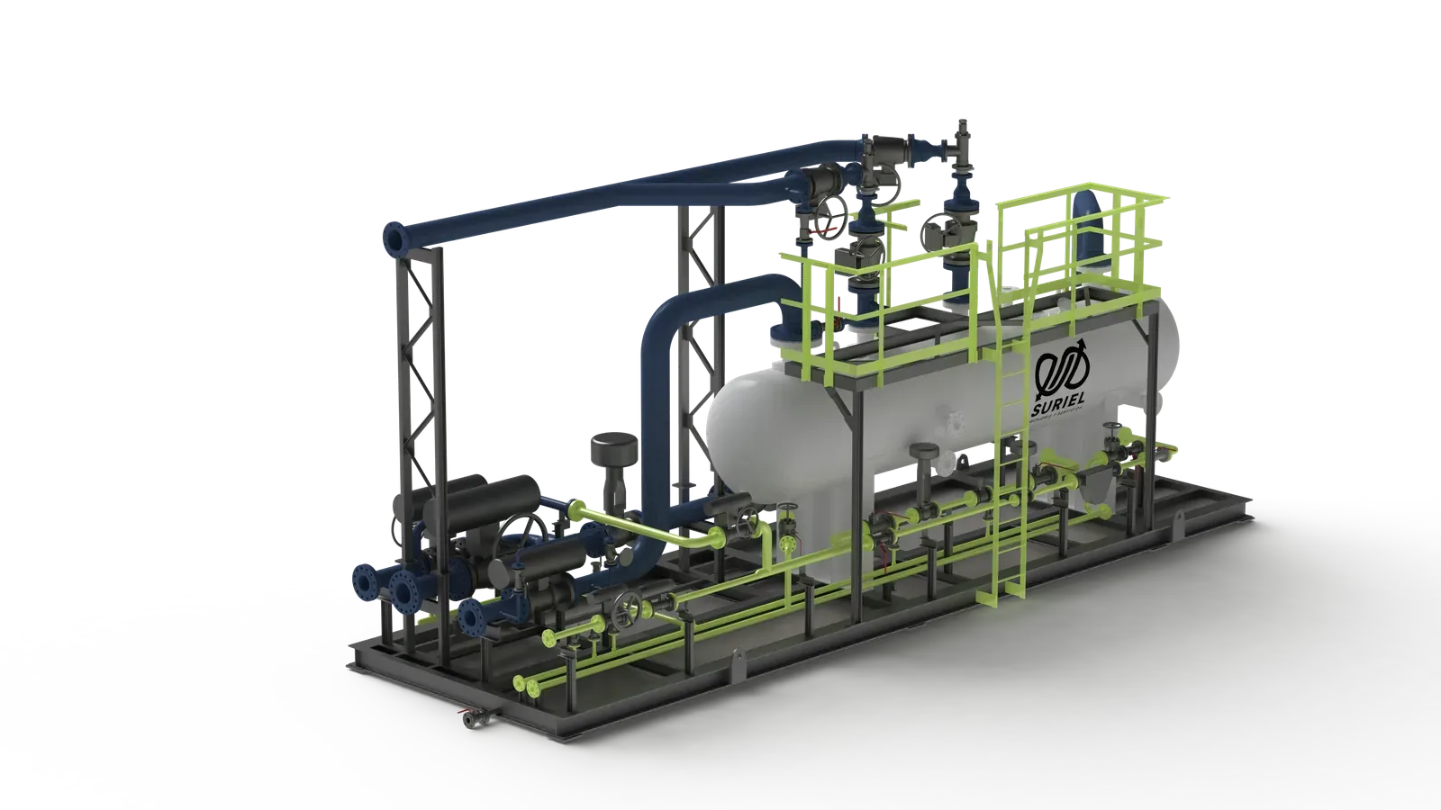 Render 3D del skid separador SK307, vista isométrica