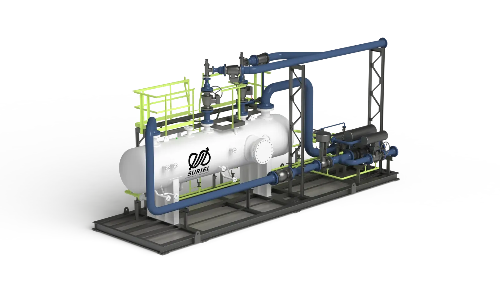 Render 3D del skid separador SK307, segunda vista isométrica