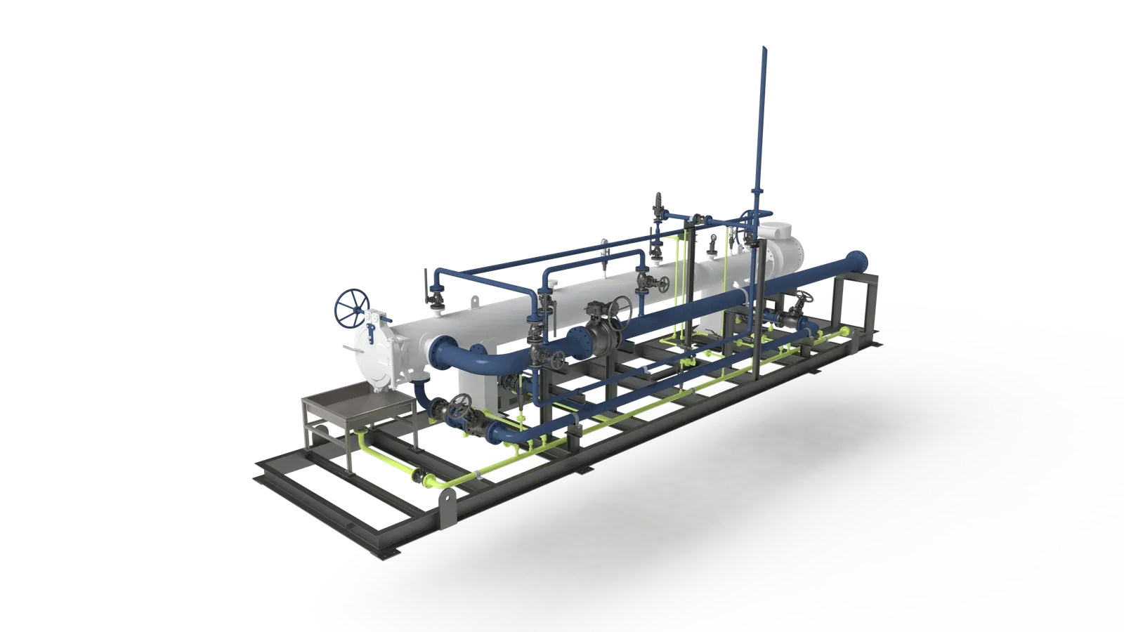 Render 3D del conjunto de trampas de scraper 16x12, vista isométrica
